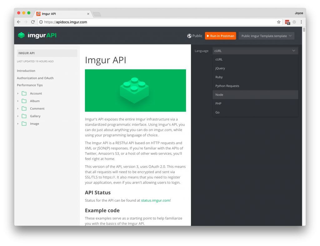 Imgur API docs