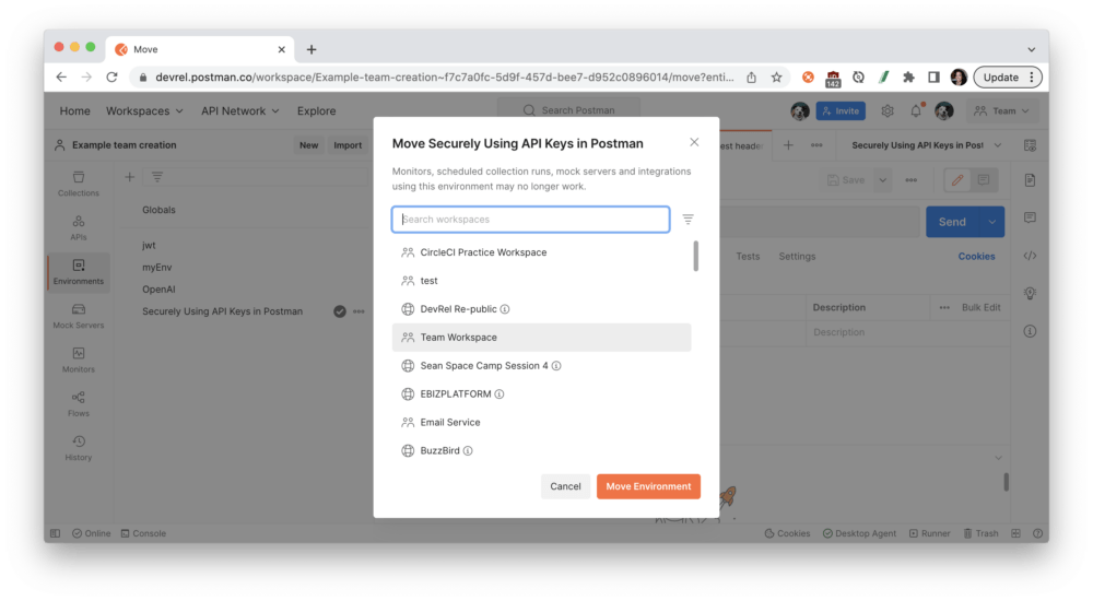 move environment to team workspace