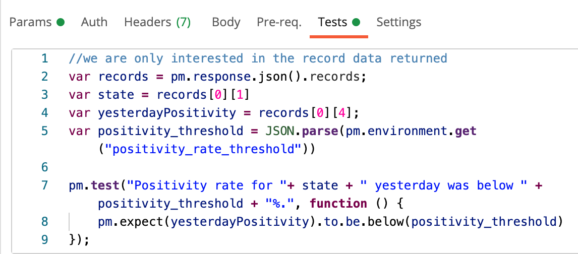 Tests pane comparing the positivity rate threshold