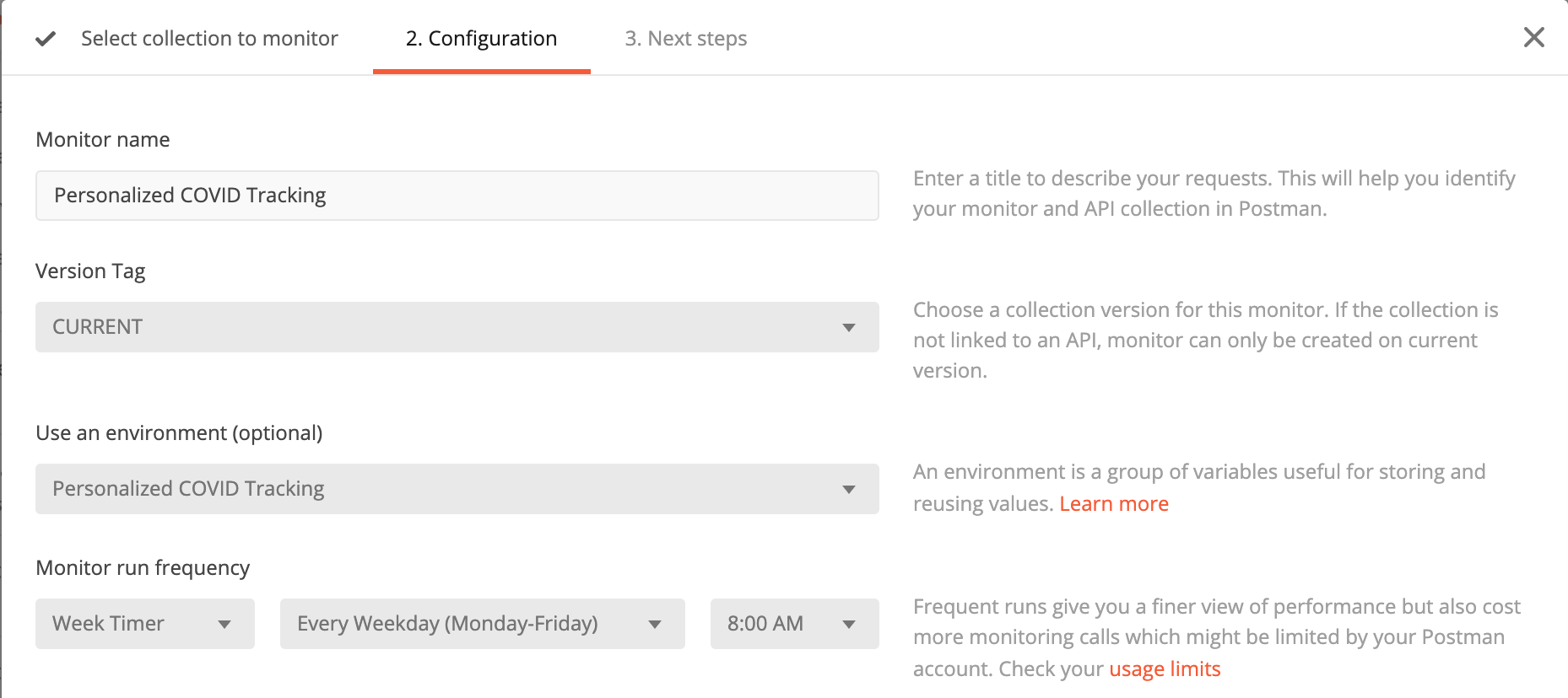 Monitoring configuration pane