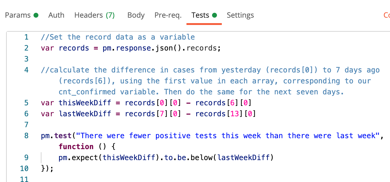 Tests pane calculating positive COVID-19 tests