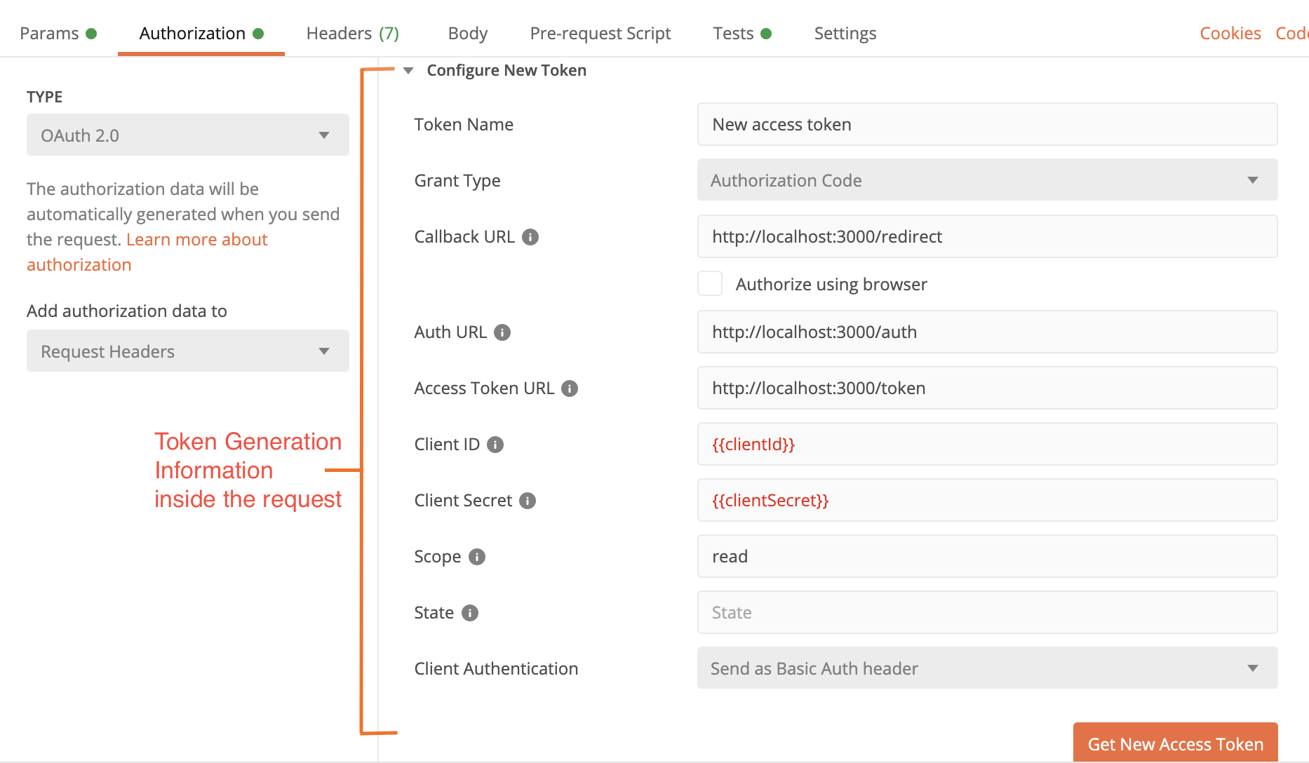 Configuring a new oauth 2.0 token in postman