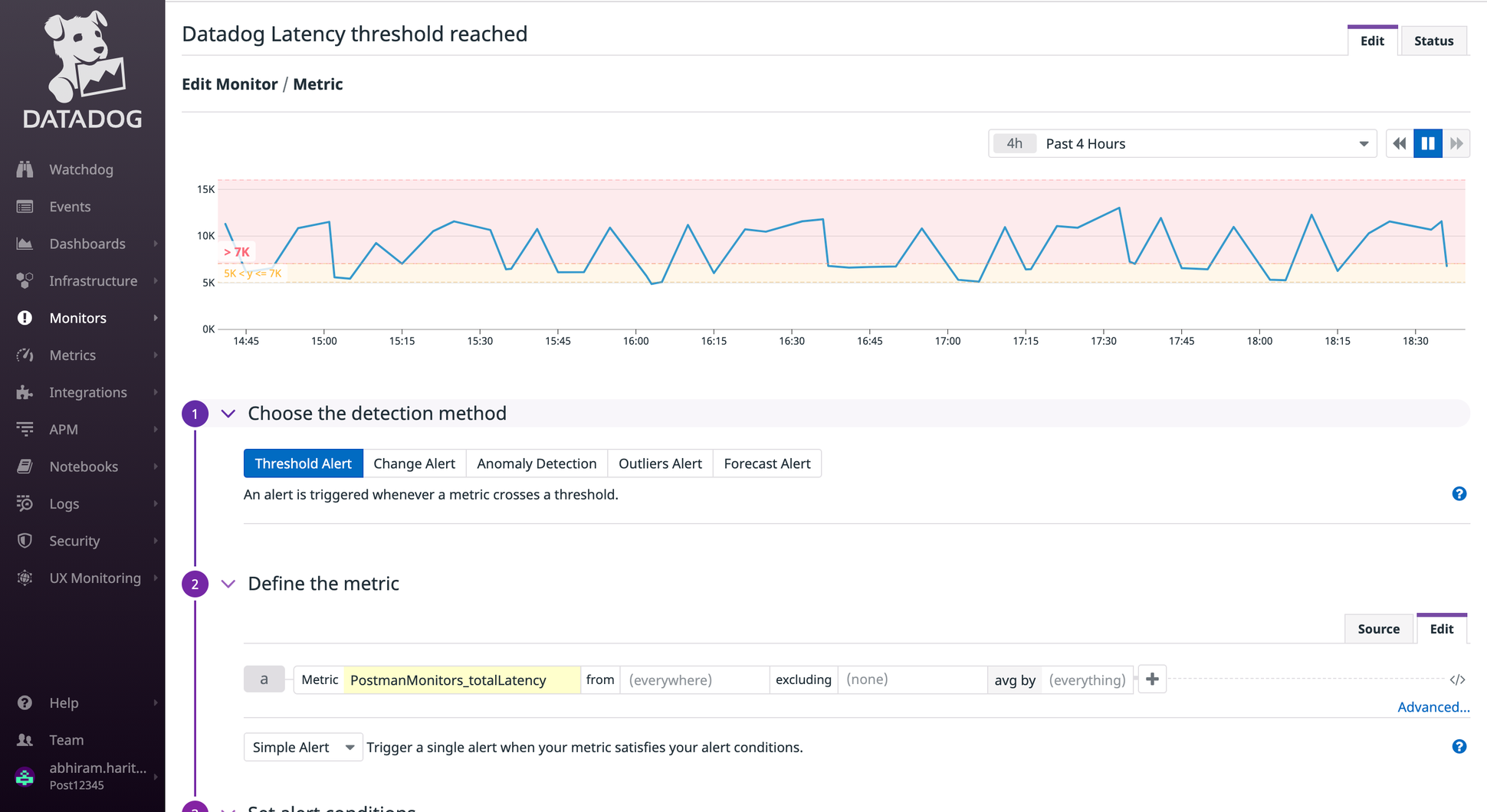 Setting up alerts for API latency on Datadog