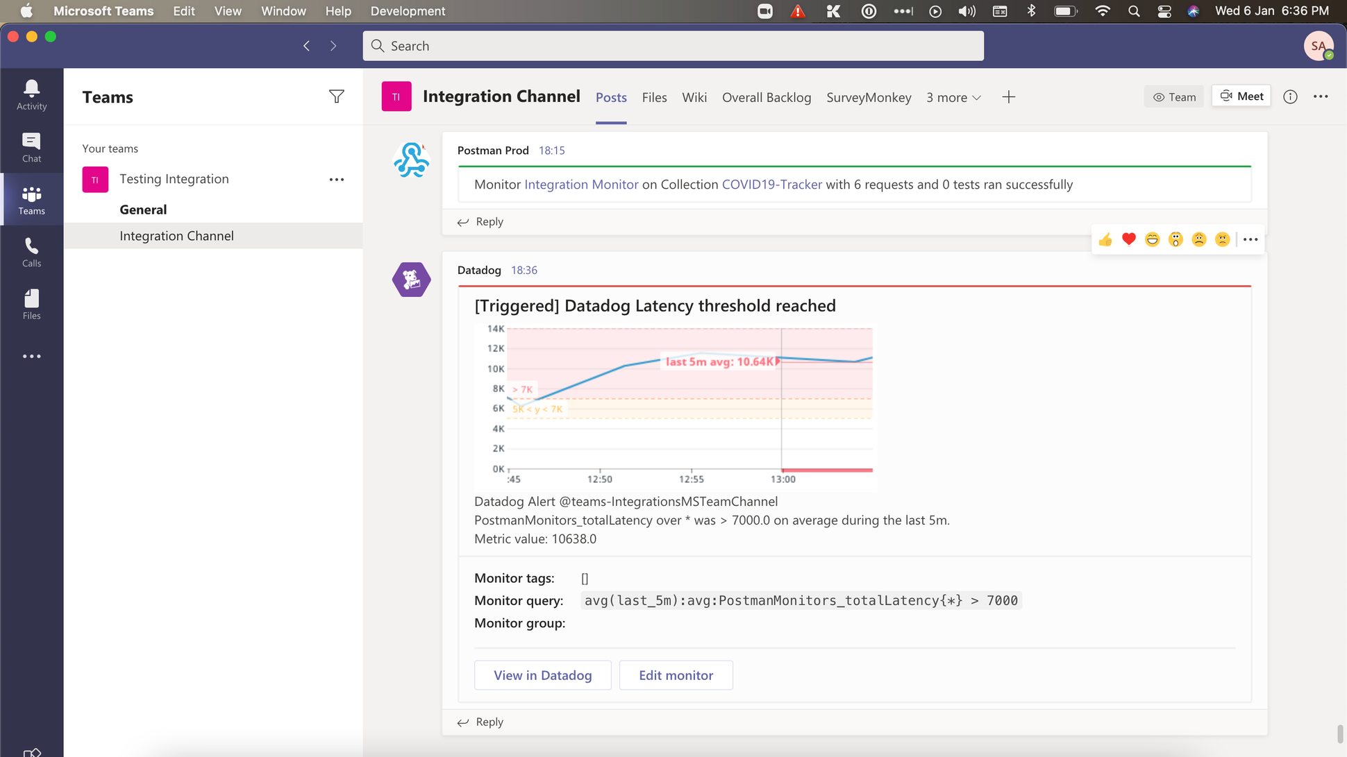 The alert as seen on Microsoft Teams