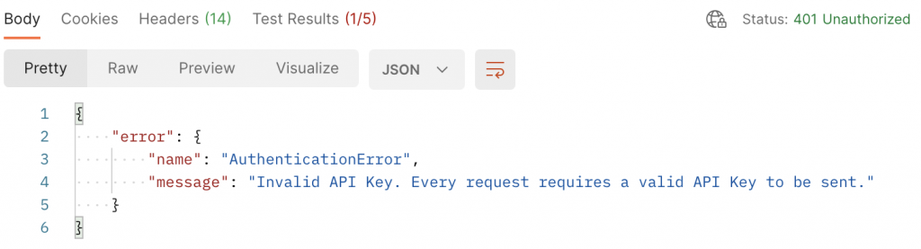 Postman API 401 response