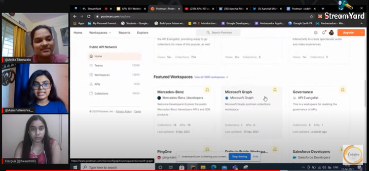 Conducting the APIs 101 workshop with one of the Postman Student Expert from my campus, Anika Tibrewala