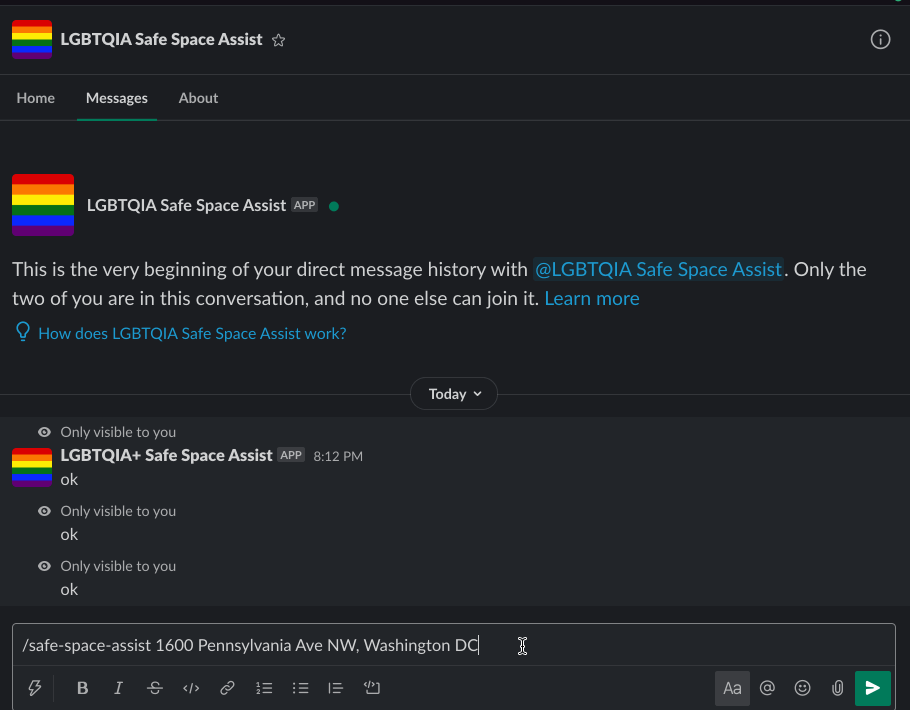 LGBTQ+ Safe Space Assist Slack app