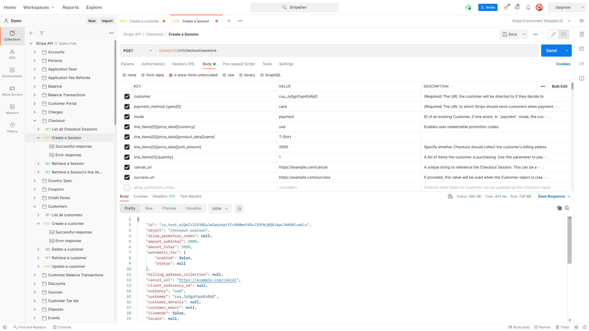 An example of a minimum viable API call to create a Checkout session below