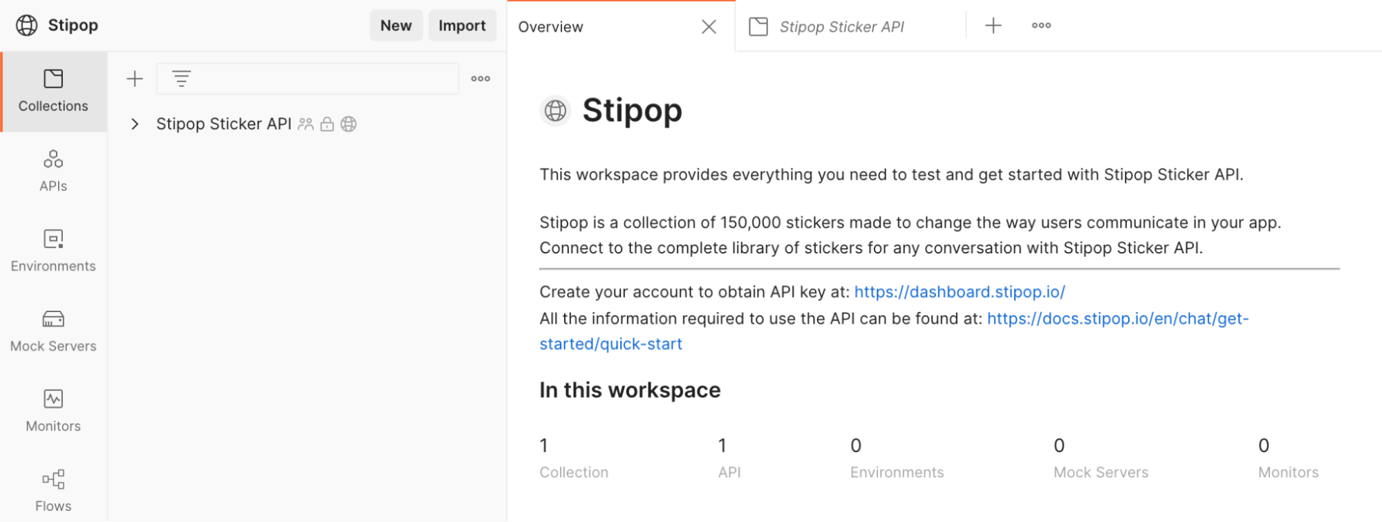 Welcome to the Stipop public workspace Overview page