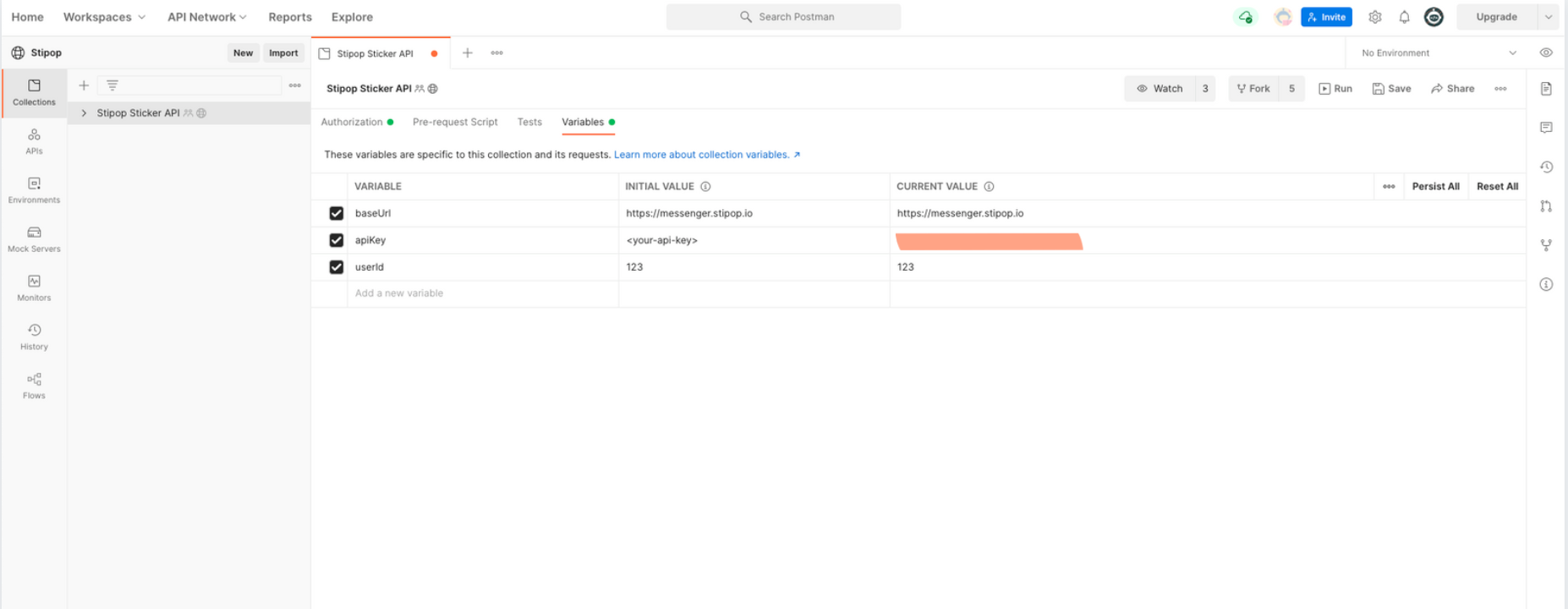 Copy and paste your API key from Stipop Dashboard