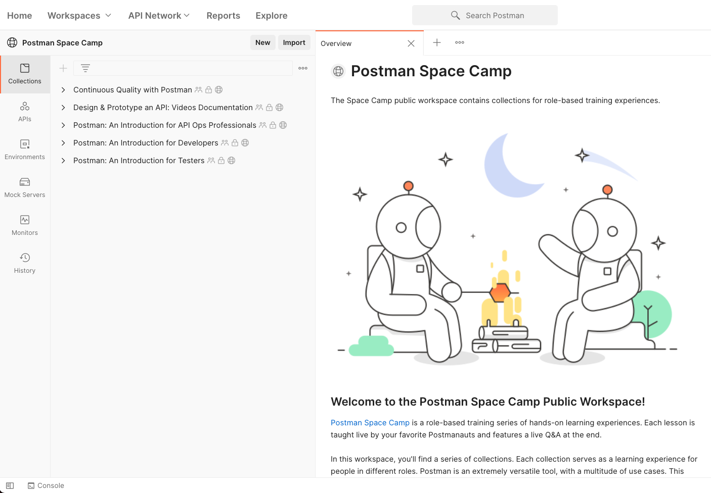 The Postman Intergalactic public workspace overview page