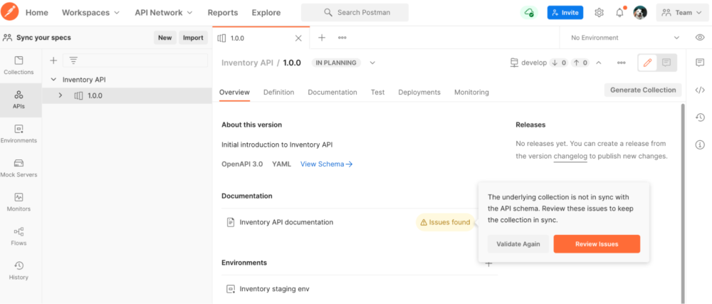 Schema validation highlights issues between collection and schema