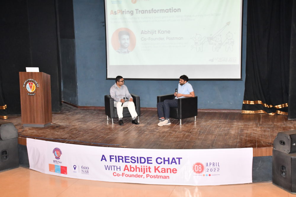 Professor Jagat hosting a fireside chat with Postman Co-founder Abhijit Kane