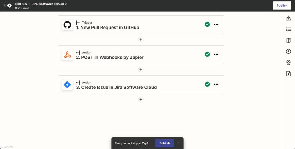 A screenshot of Zapier showing a zap triggered by Gihub to make a web request to Atlas