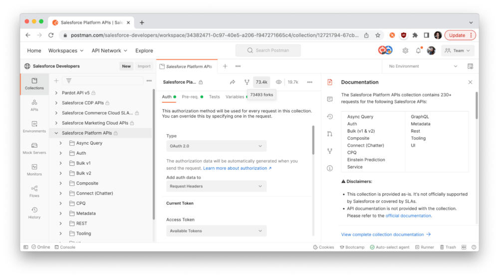 The Salesforce Platform APIs collection has a lot of forks