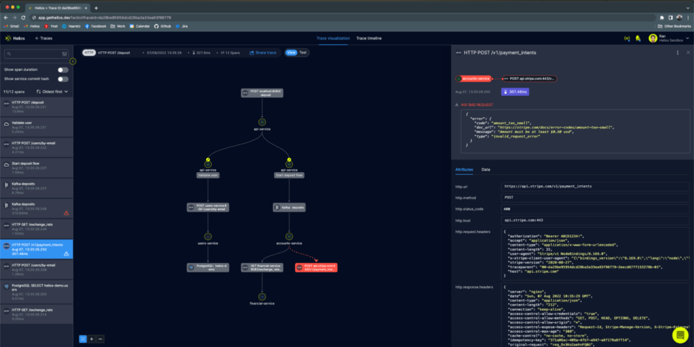 Using the trace ID to visualize the flow and investigate issues