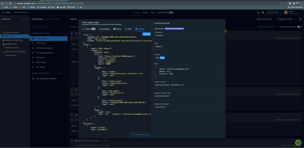 Generating a Postman collection from existing API calls using Helios