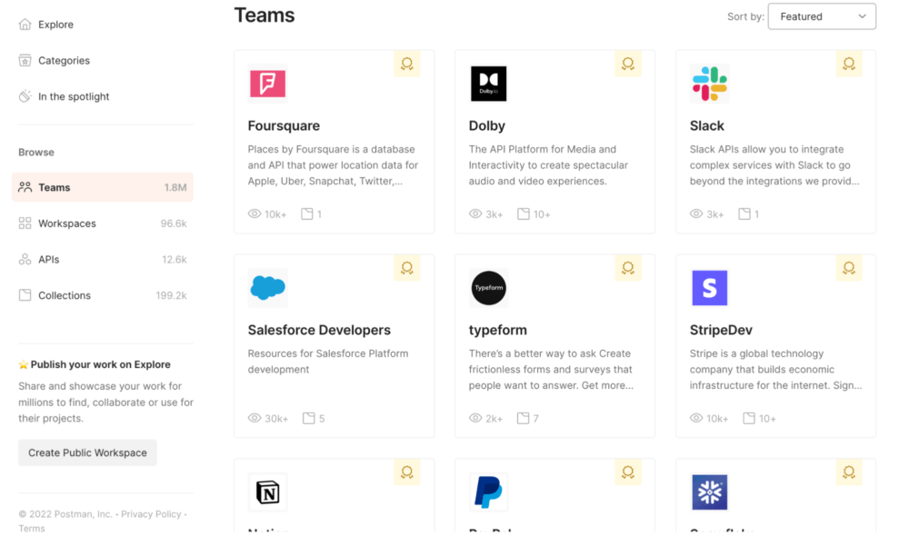 Discover public APIs by teams