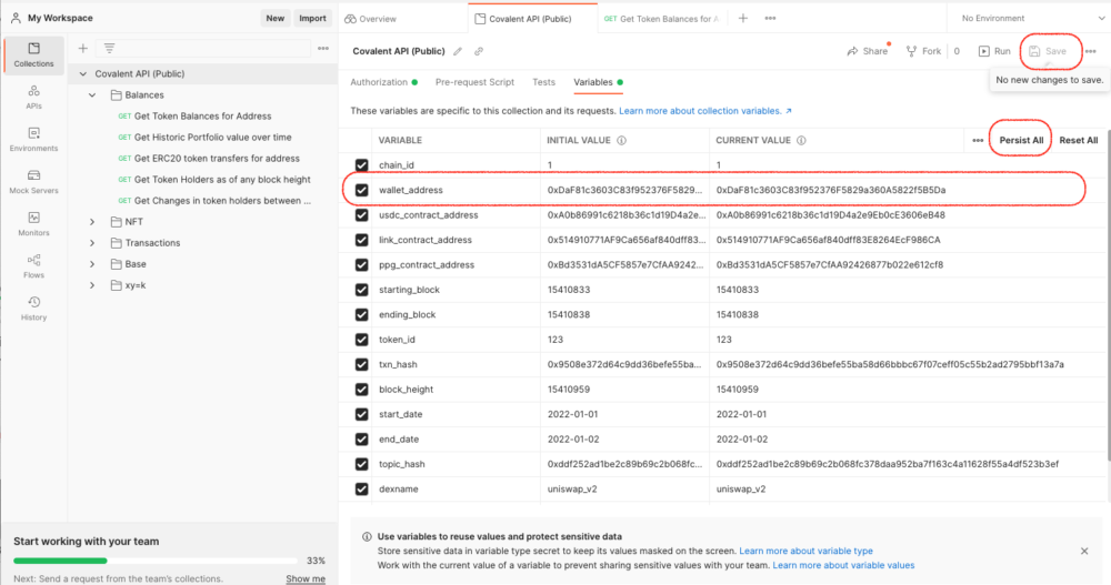 Change variable values and click save.