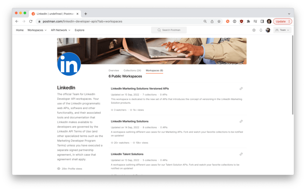 Departments at LinkedIn each maintain their own workspace