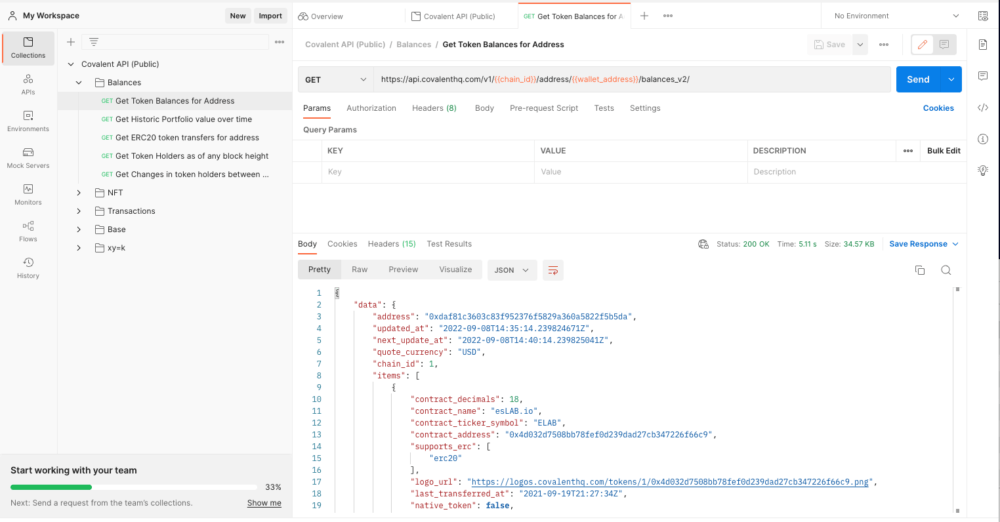 View the API response in the bottom panel