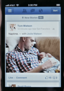 Facebook news feed on iOS mobile app