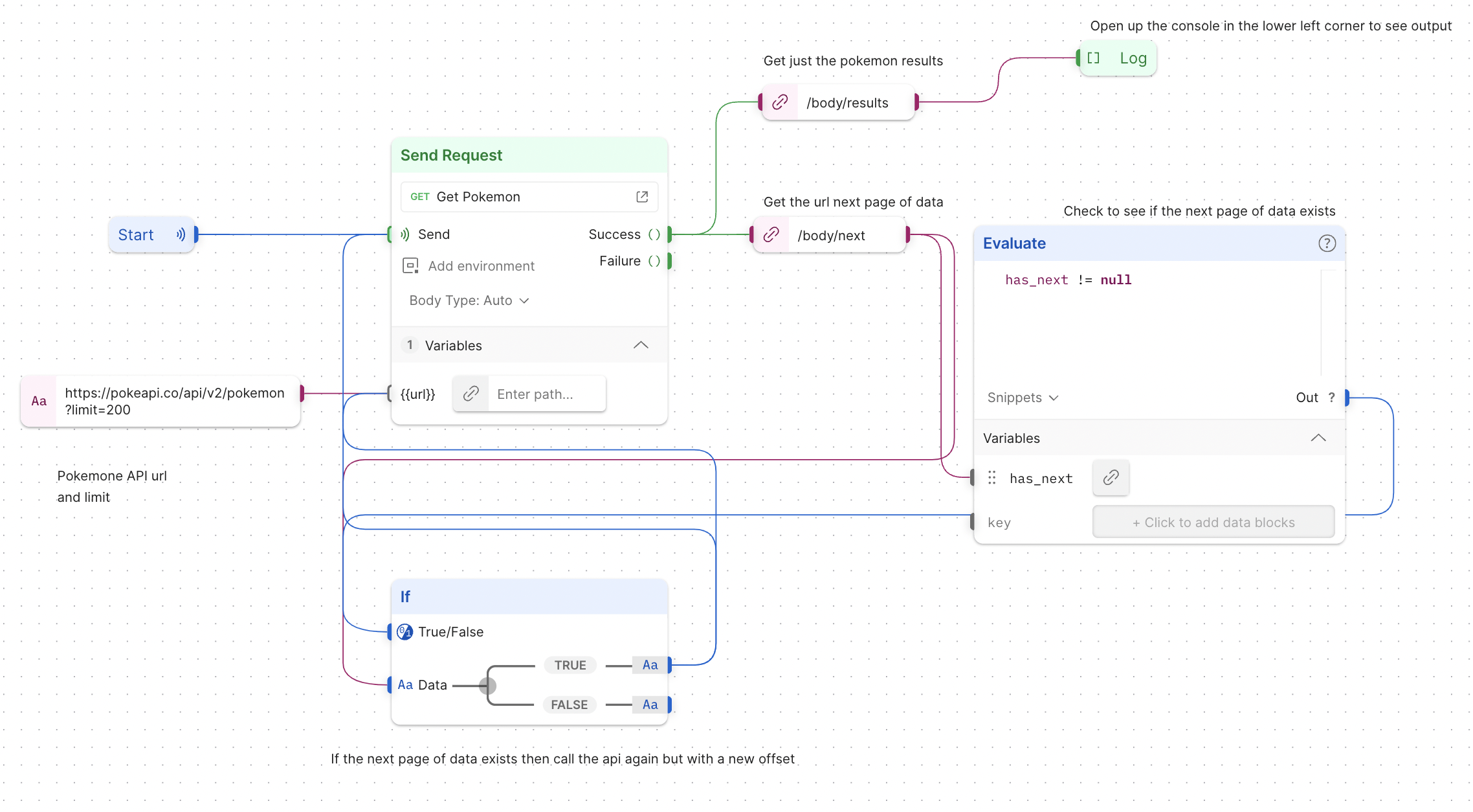 Example of an "if" logic block in a Flow