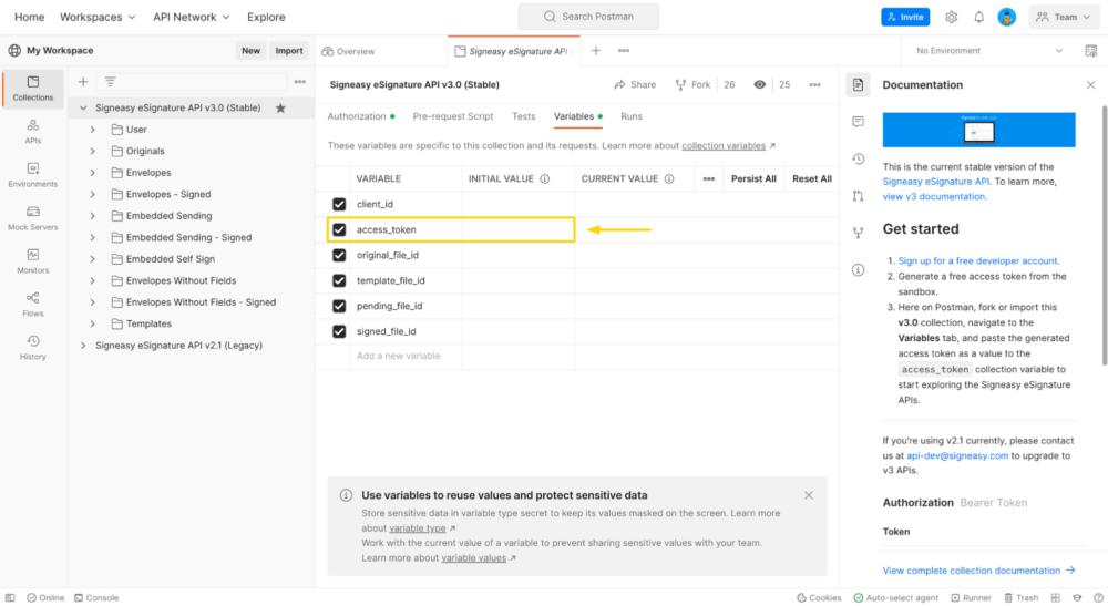 Setting the access_token collection variable