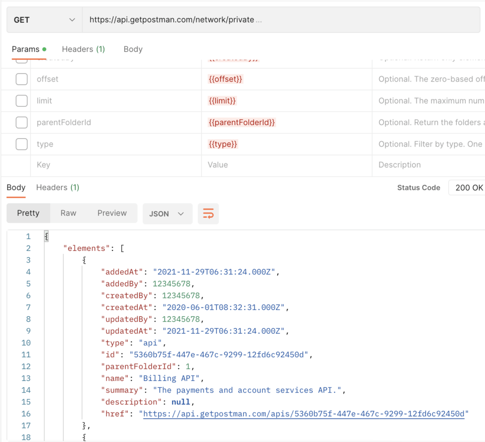 api to list network elements