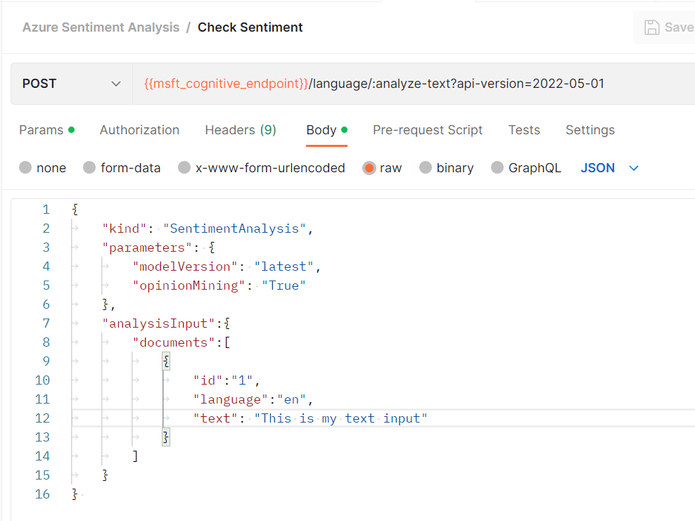 Our sentiment analysis request