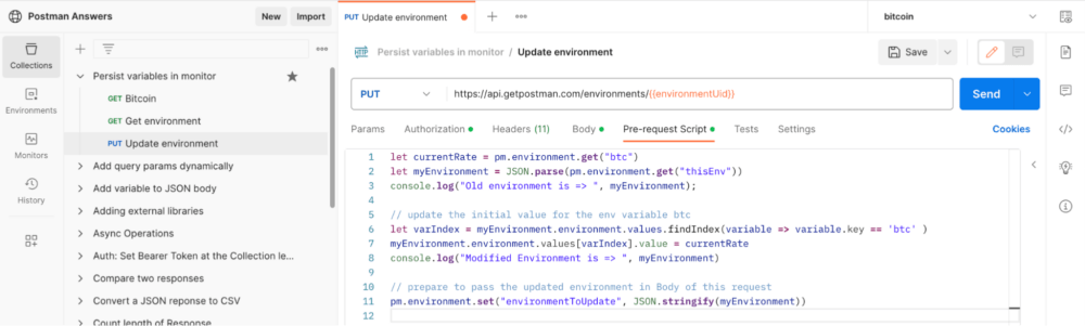 Update the environment to submit in the request body