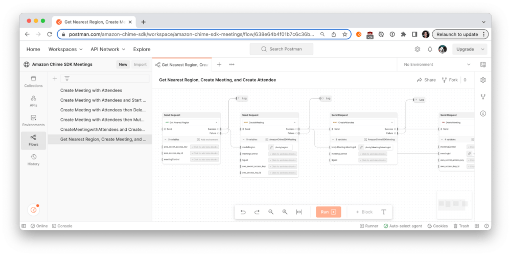 Amazon Chime demonstrates common API workflows in their public workspace