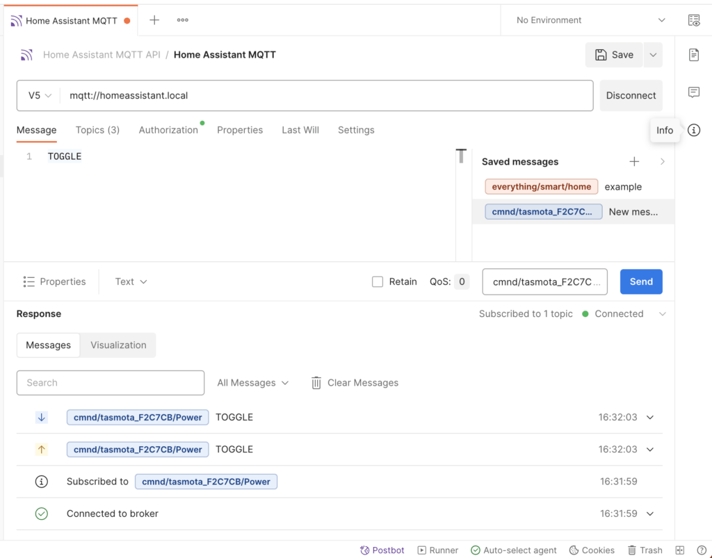 Send and receive messages with the Home Assistant MQTT broker