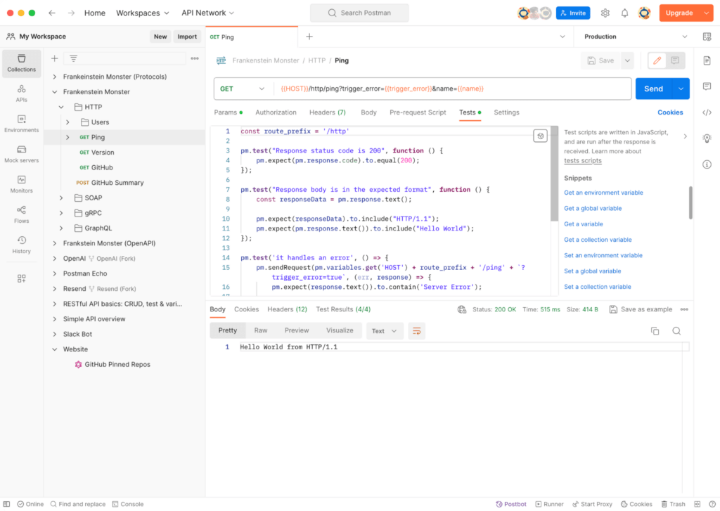 Demonstration of Postman’s product showing specifically the test-running functionality