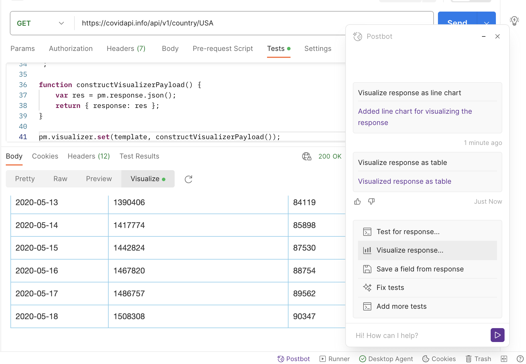 Use Postbot to generate visualizations for your response data